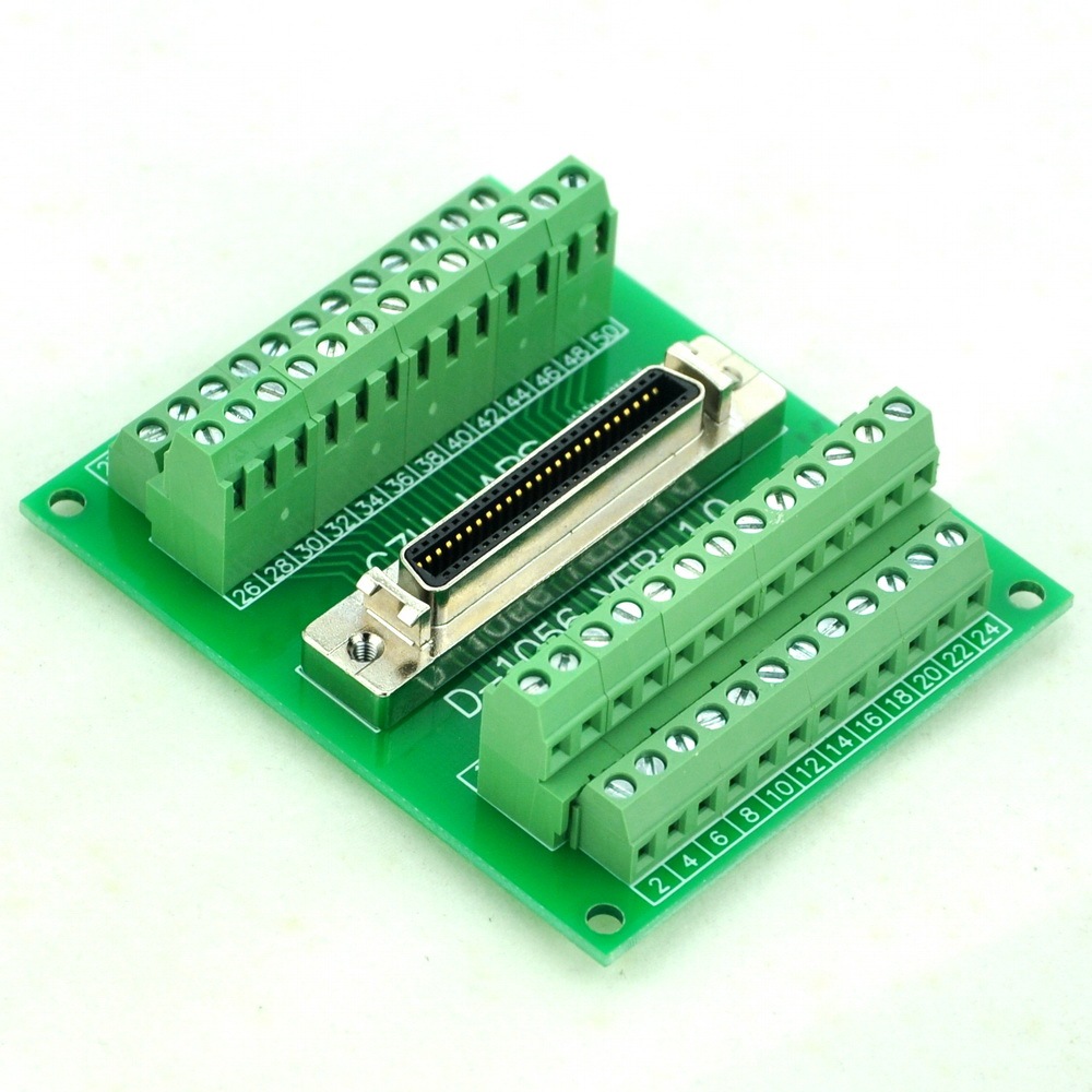 CZH-LABS 50-pin 0.05" Mini D Ribbon/MDR Female Breakout Board, SCSI, Terminal Module.