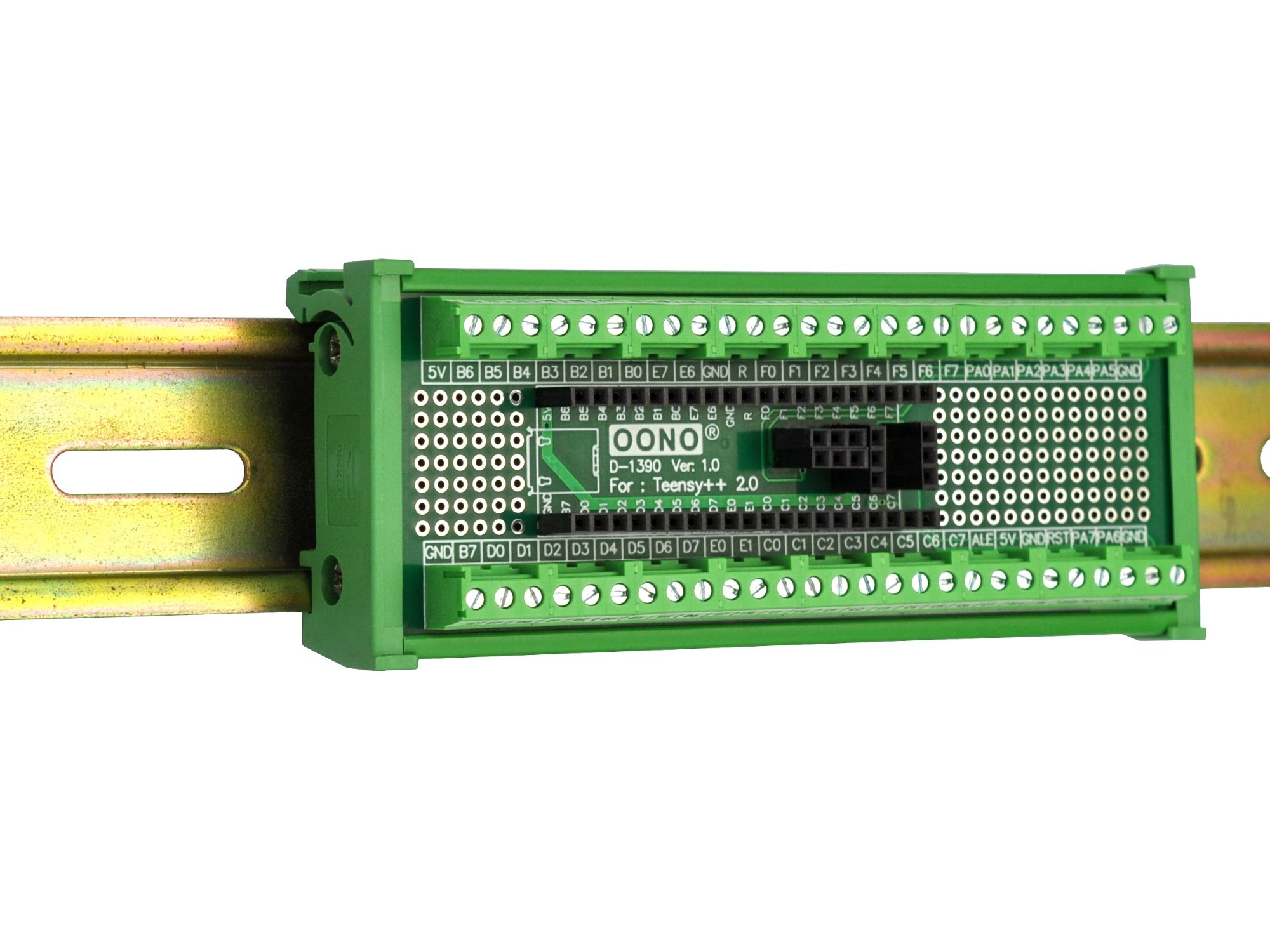 Terminal Block Breakout Board Module for Teensy++ 2.0, DIN Rail Mount Version