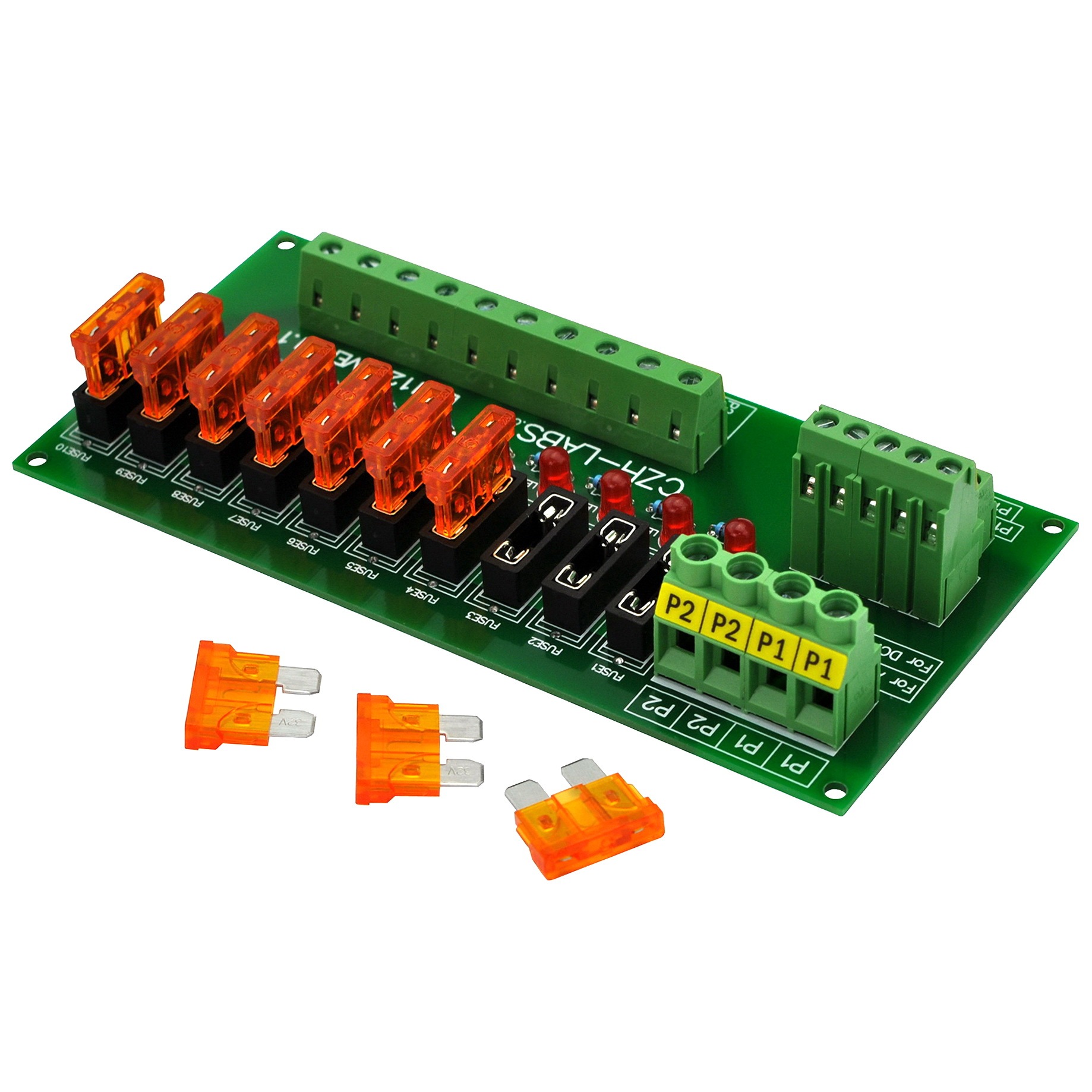 CZH-LABS AC/DC 5~32V Panel Mount 10 Position Power Distribution Fuse Module Board.