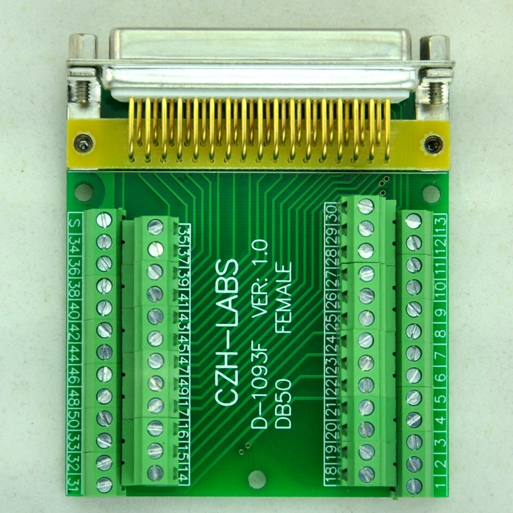 CZH-LABS Slim Right Angle D'SUB DB50 Female Header Breakout Board Module, D-SUB.