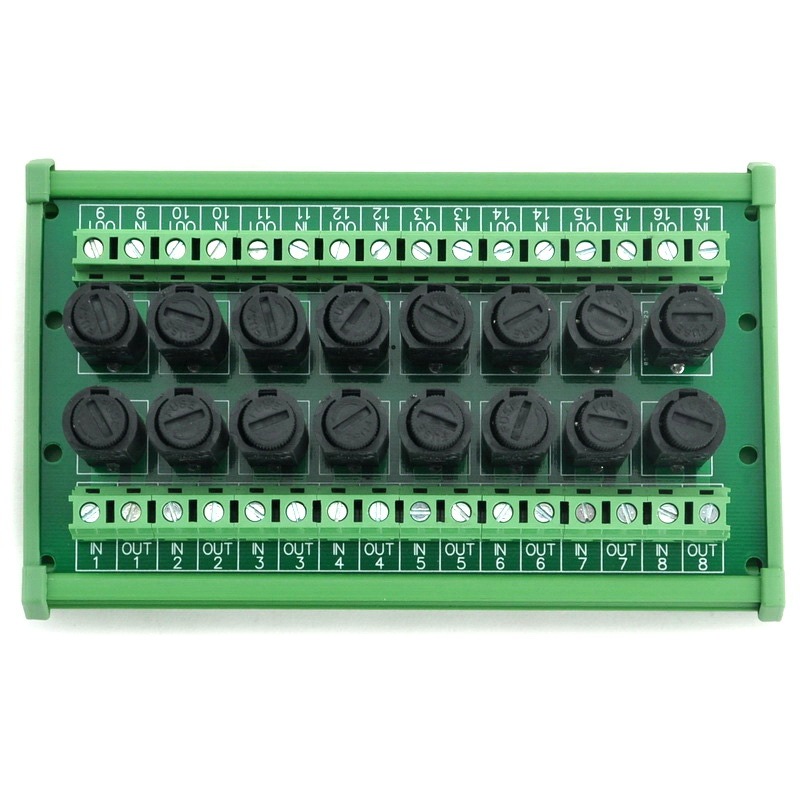 Electronics-Salon 16 Channel Fuse Interface Module, Din Rail Mount, for 5x20mm Tube Fuse.