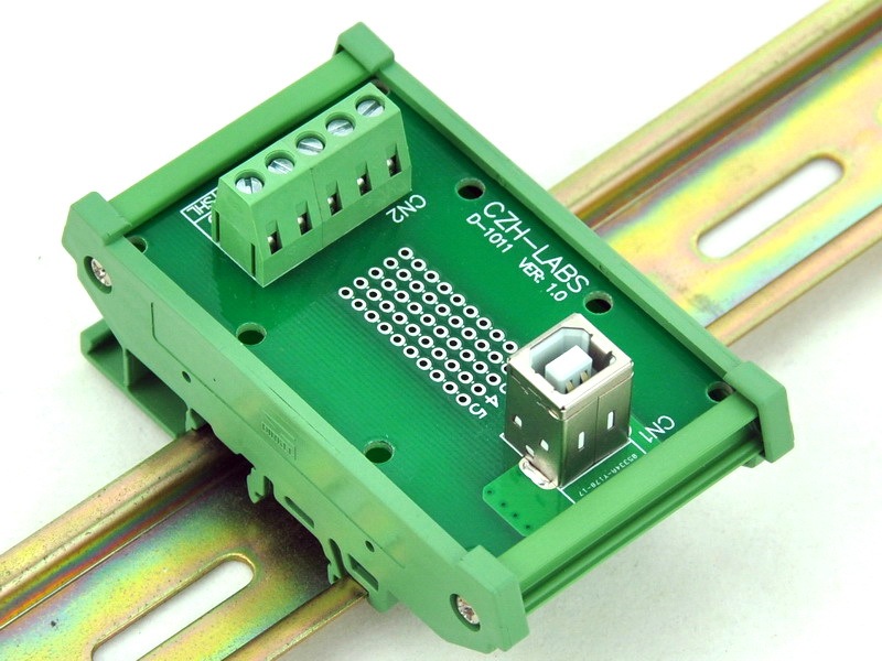 CZH-LABS DIN Rail Mount USB Type B Female Vertical Jack Module Board.