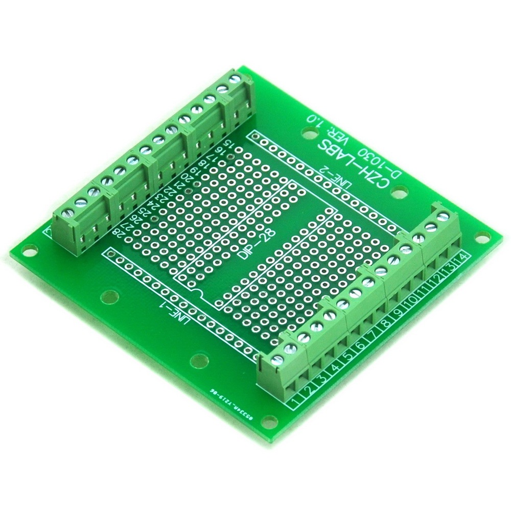 DIP-28 Component to Screw Terminal Block Adapter Board, DIP28 PCB.