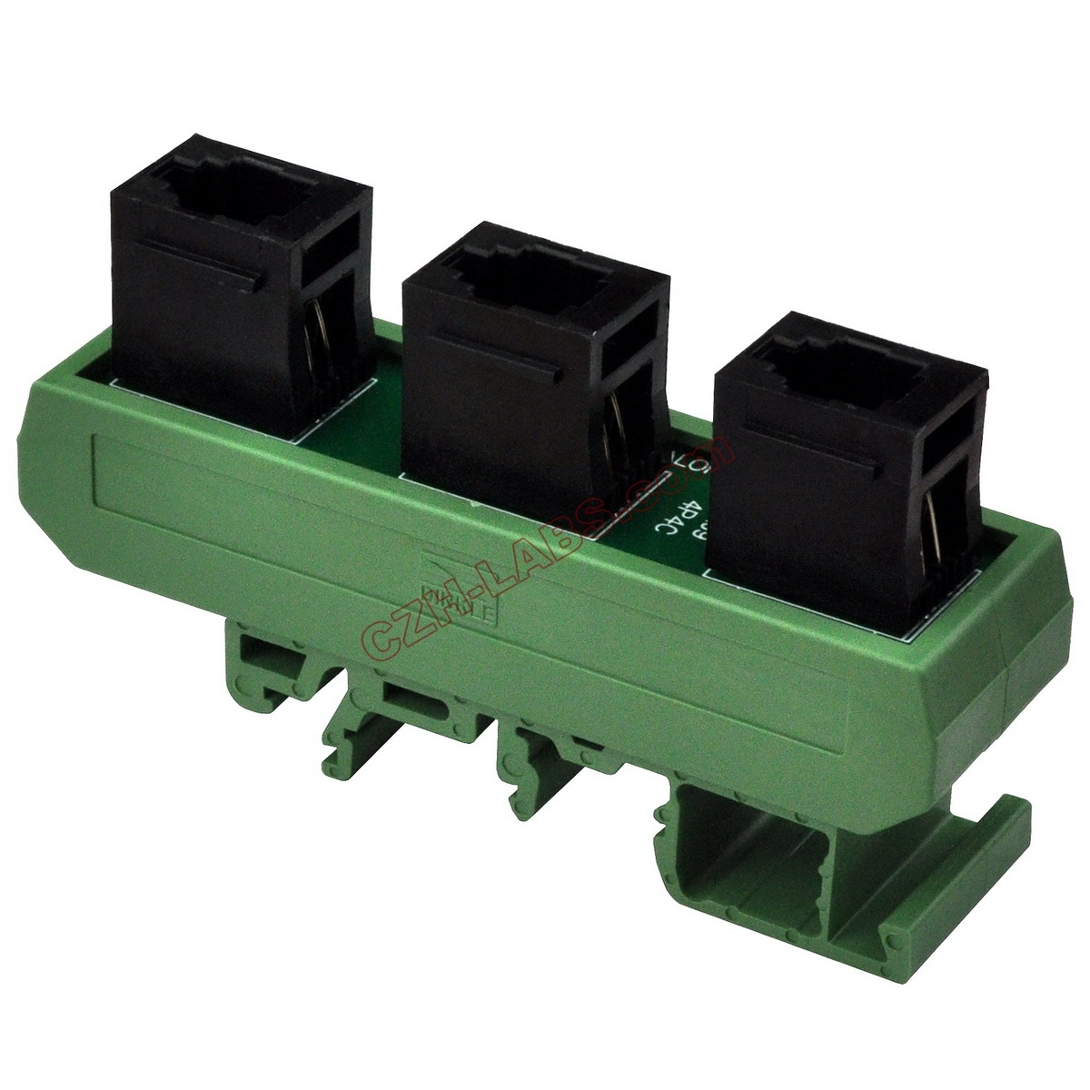 Slim DIN Rail Mount RJ9 4P4C 3 Jacks Splitter Buss Board Interface Module.