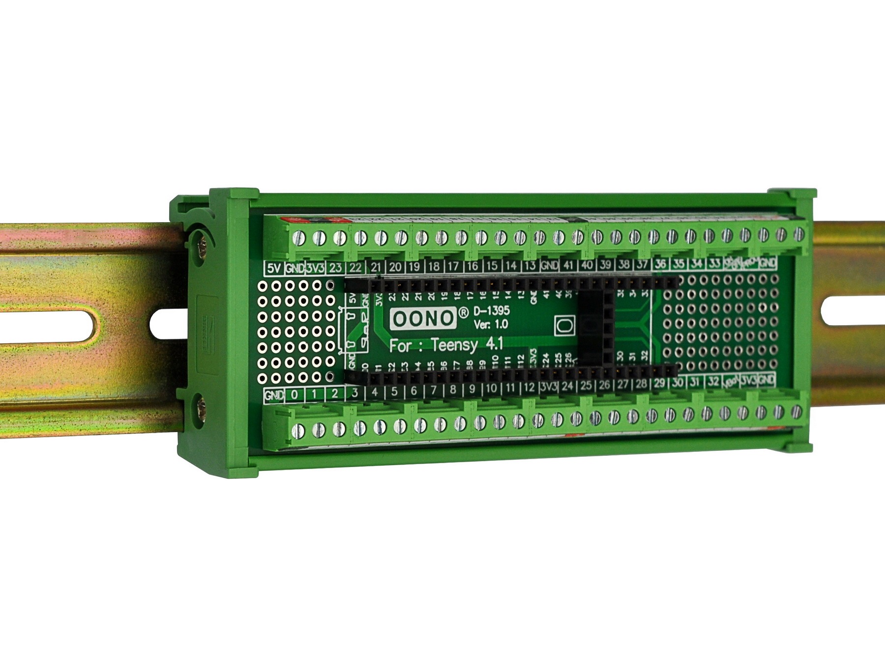 Terminal Block Breakout Board Module for Teensy 4.1, DIN Rail Mount Version