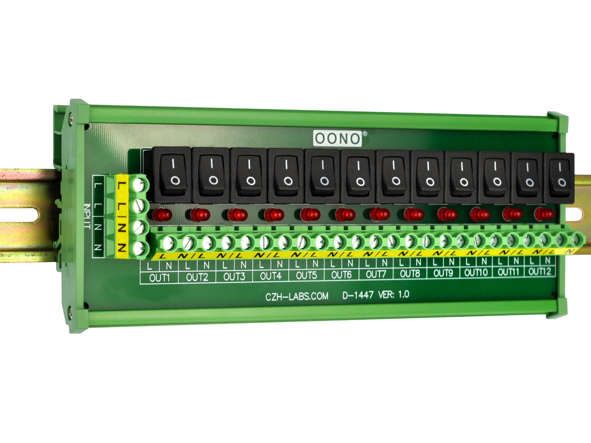 DIN Rail Mount 12 Channel Rocker Switch AC 115V 230V Power Distribution Strip Module