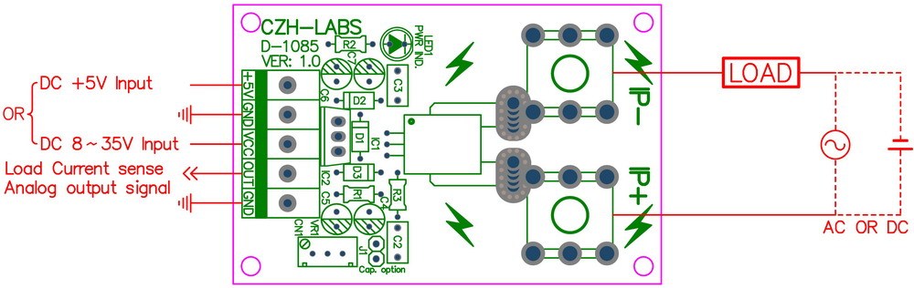 DIN Rail Mount +/-50Amp AC/DC Current Sensor Module, based on ACS758.