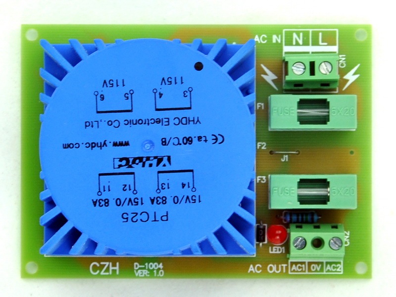CZH P 230VAC, S 15VAC, 25VA DIN Rail Mount Toroidal Power Transformer Module.