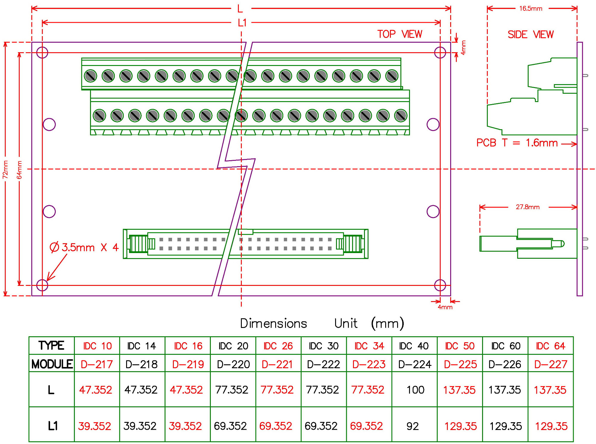 ELECTRONICS-SALON IDC-14 DIN Rail Mounted Interface Module, Breakout Board, Terminal Block.
