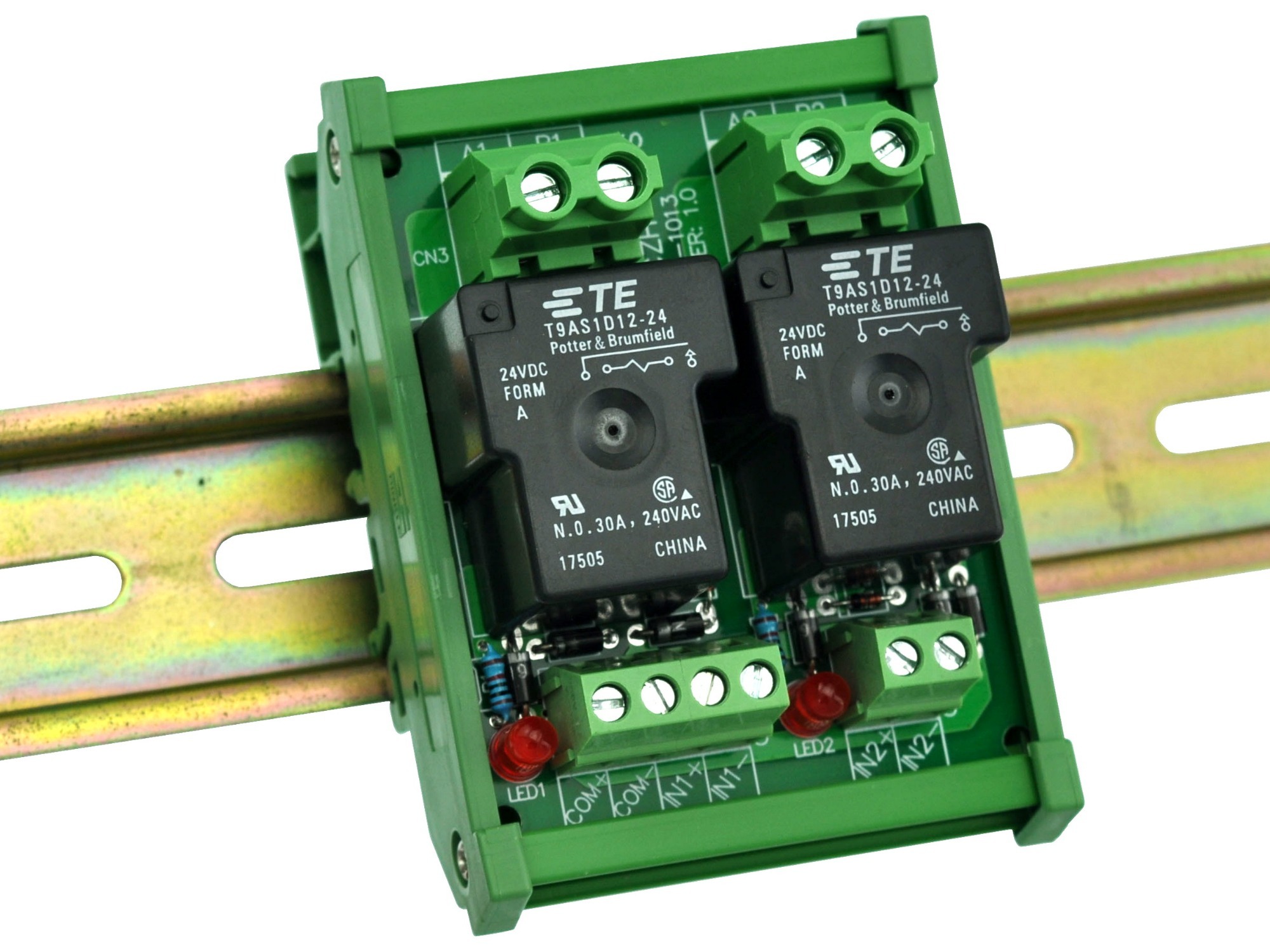 CZH-Labs DIN Rail Mount 24V Passive 2 SPST-NO 30Amp Power Relay Module.
