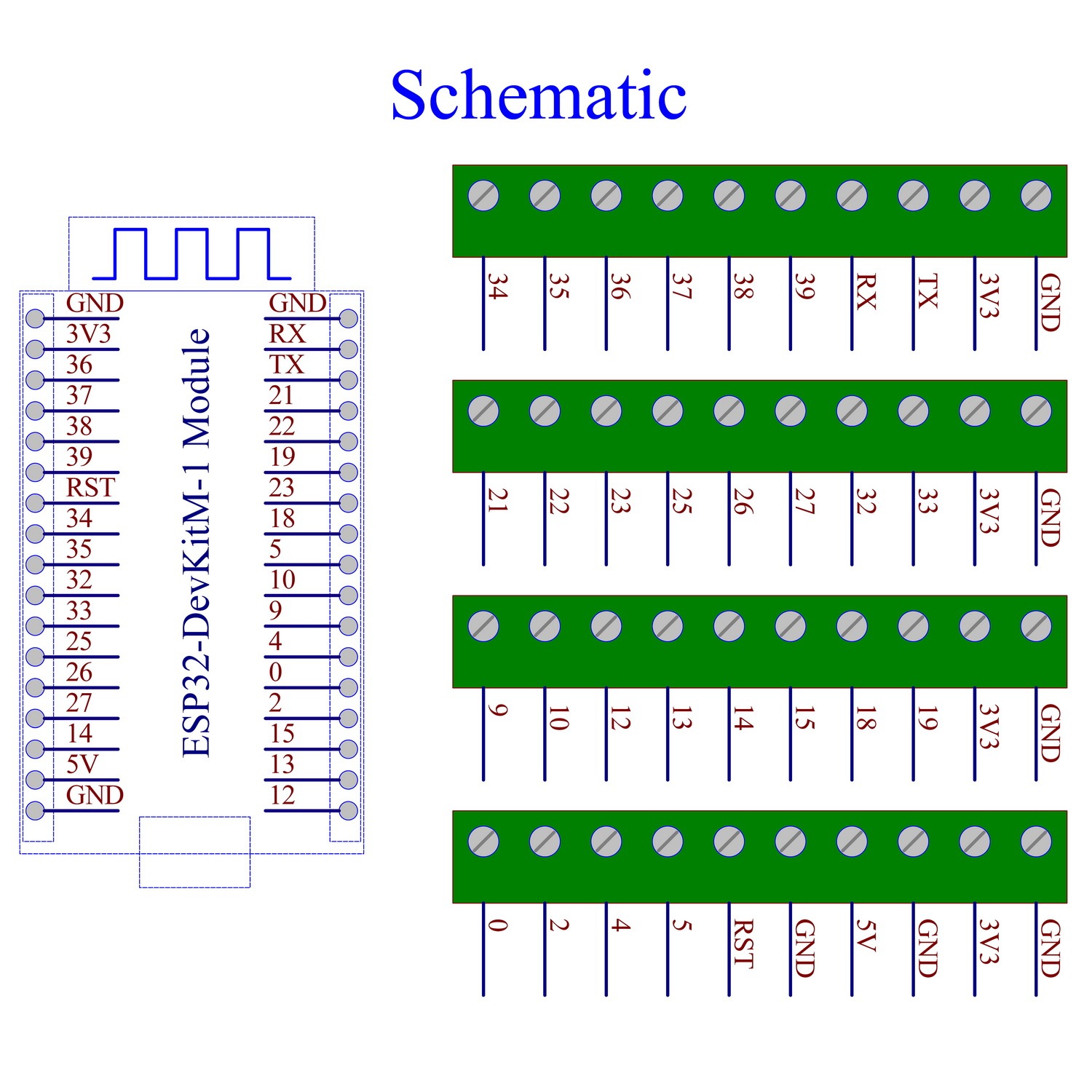 DIN Rail Mount Screw Terminal Block Breakout Module Board for ESP32-DevKitM-1