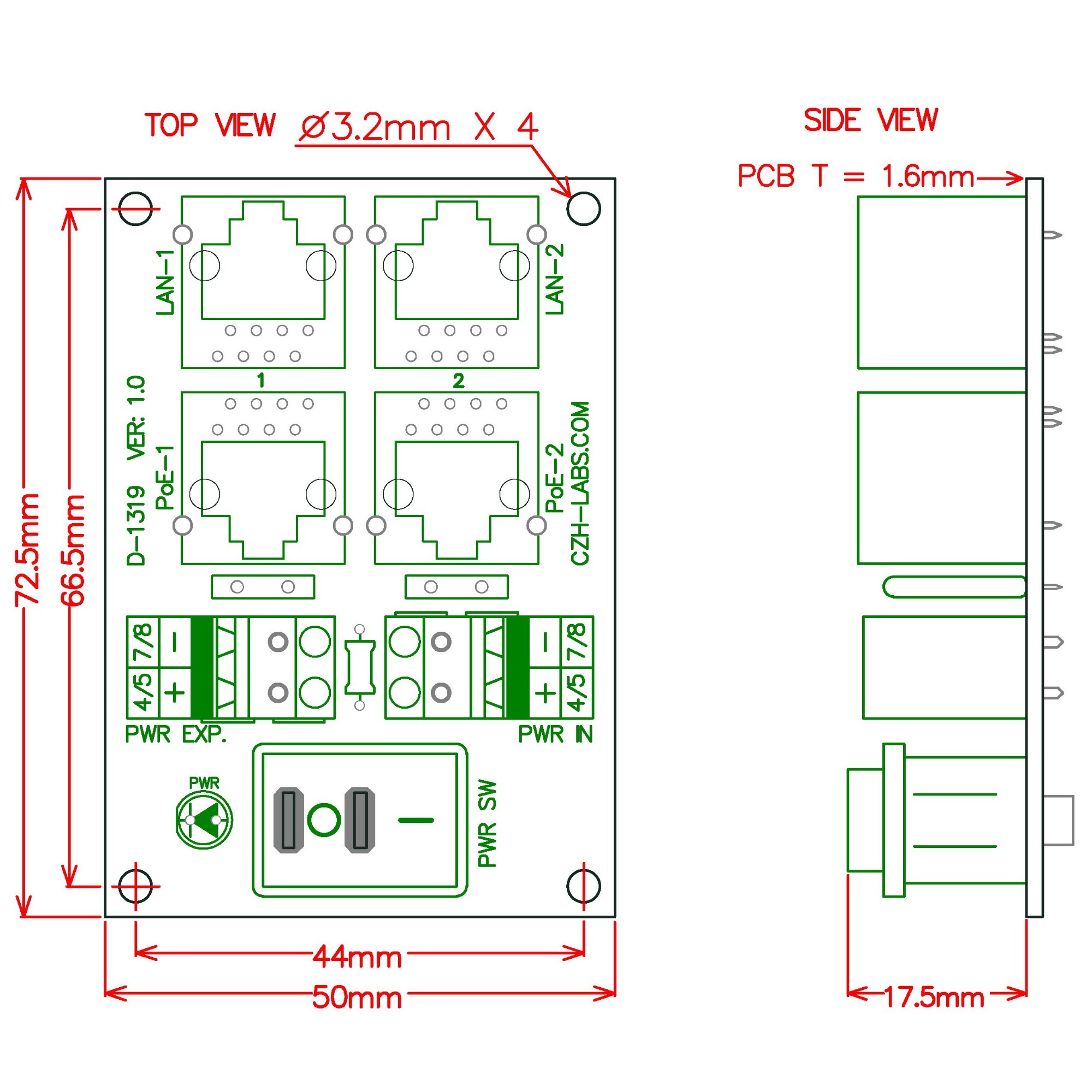 CZH-LABS 2 Ports Passive RJ45 PoE Power Injection Board, Power Over Ethernet Injector Module.