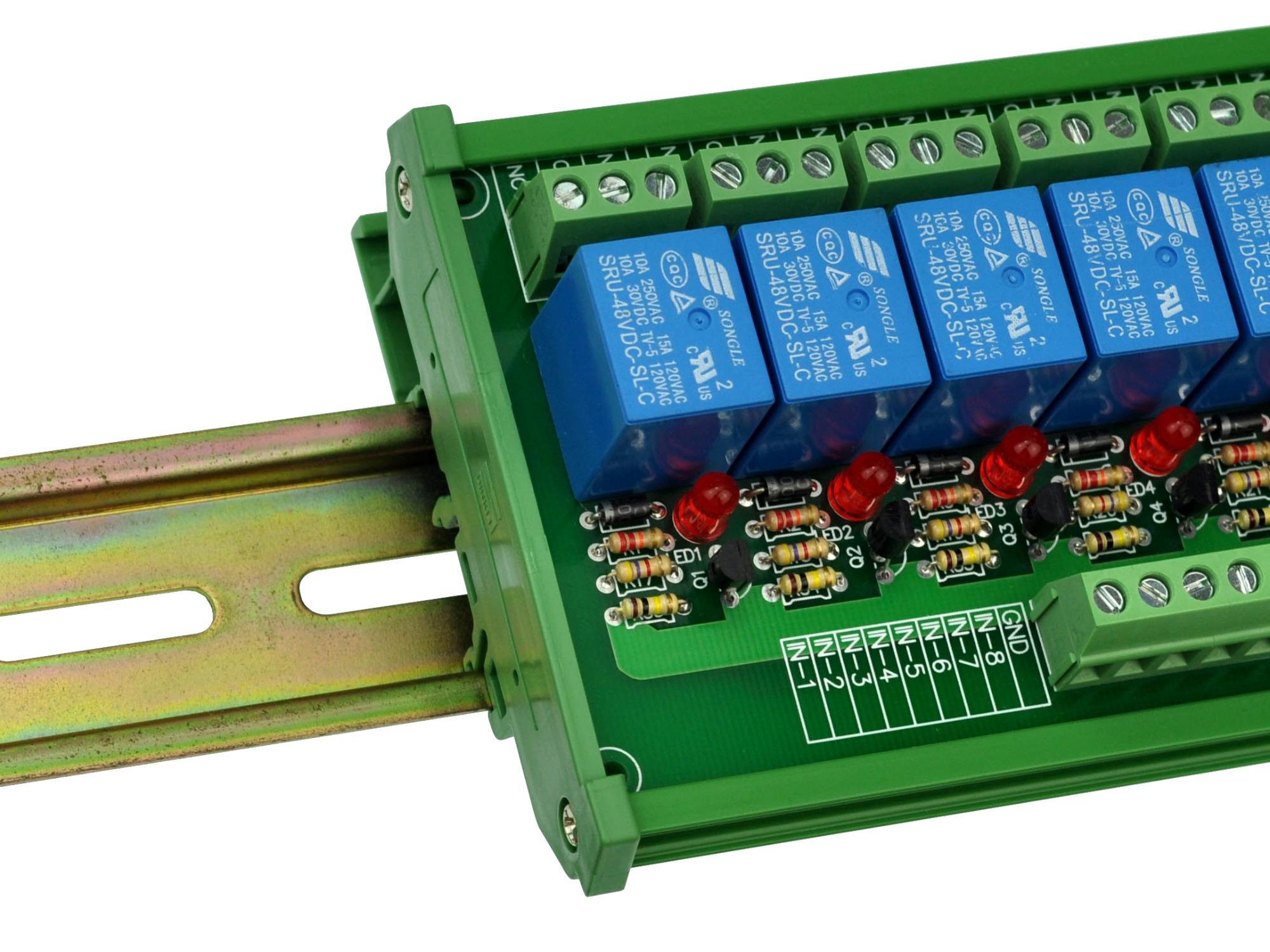 ELECTRONICS-SALON DIN Rail Mount 16 SPDT Power Relay Interface Module, 10A Relay, 48V Coil.