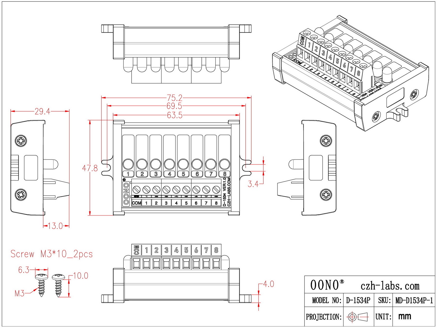 Screw Mount 8 Yellow LED Indicator Light Module, Support 5-50VDC Common Positive and Negative