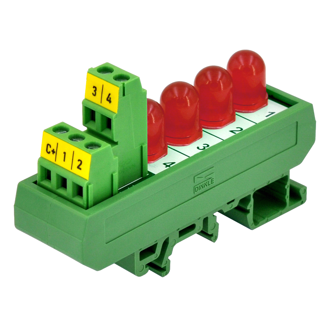 DIN Rail Mount DC 5-32V Common Positive 4 Red 10mm LED Indicator Light Module