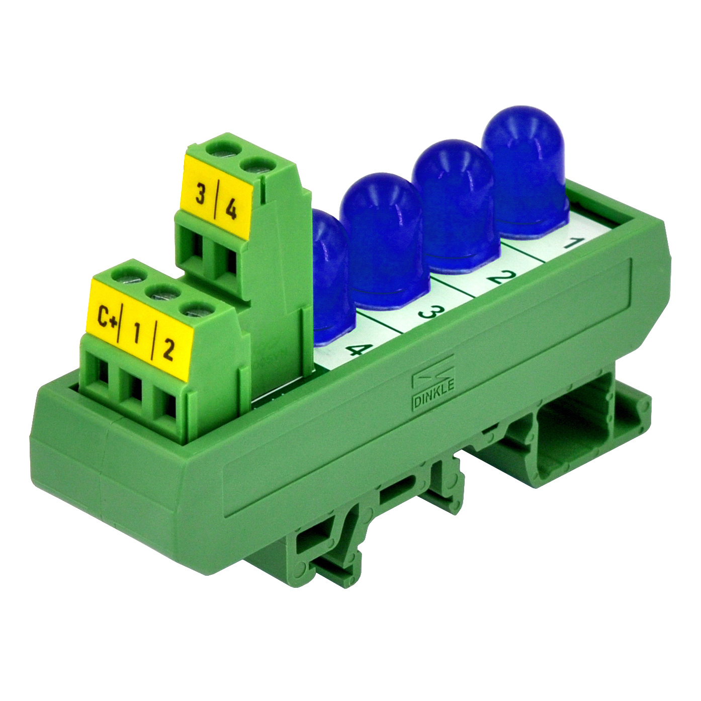 DIN Rail Mount DC 5-32V Common Positive 4 Blue 10mm LED Indicator Light Module