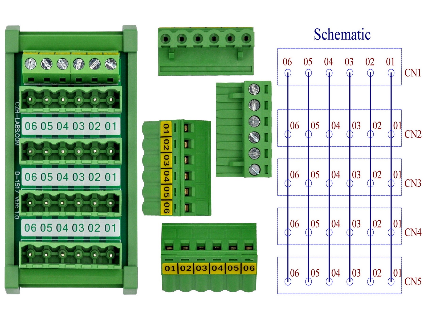 Slim DIN Rail Mount 10A/300V 5x6 Position Pluggable Screw Terminal Block Distribution Module