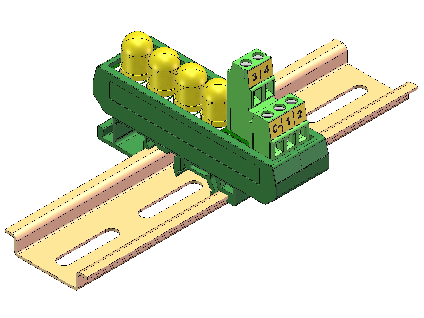 DIN Rail Mount DC 5-32V Common Negative 4 Yellow 10mm LED Indicator Light Module