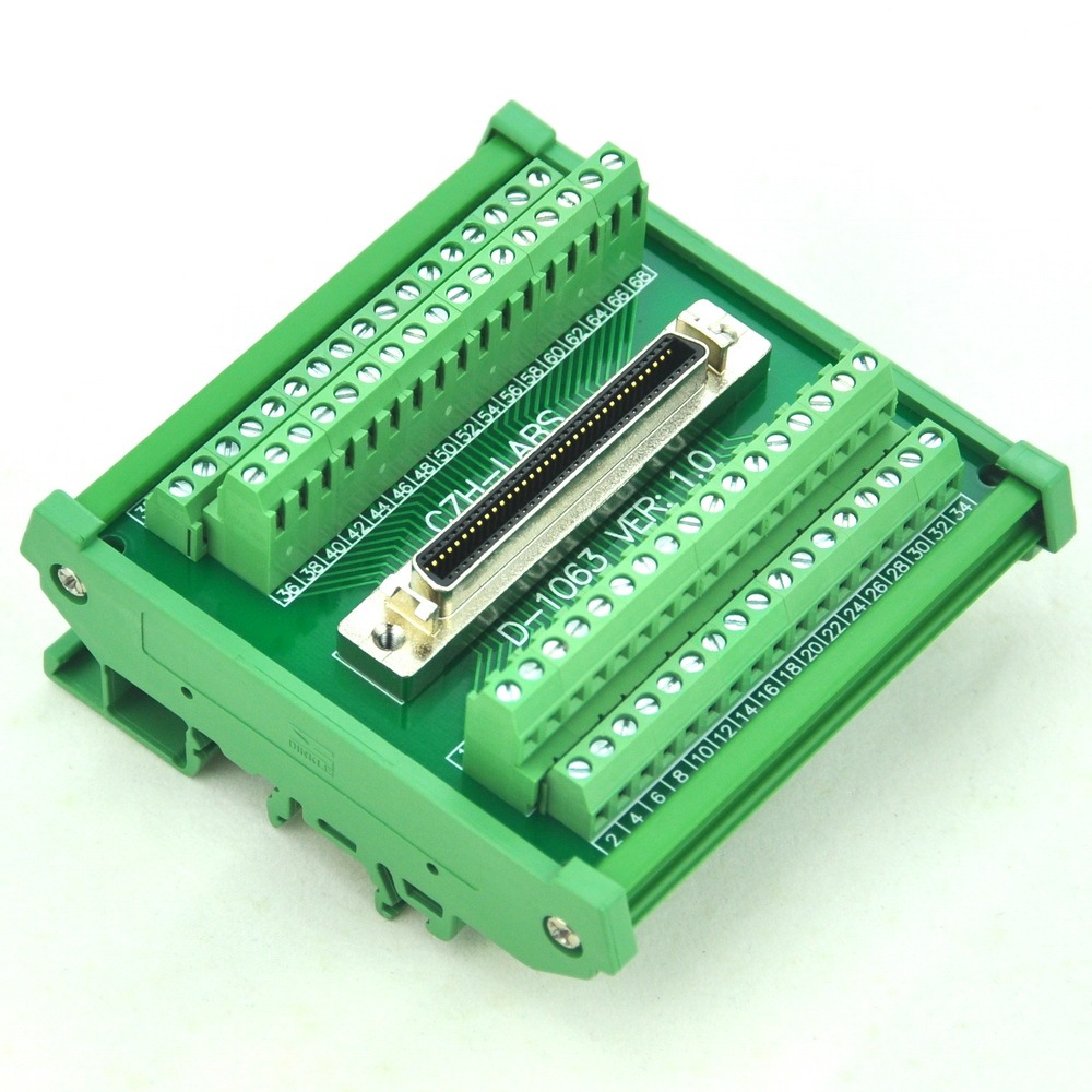 CZH-LABS DIN Rail Mount 68-pin 0.05" Mini D Ribbon/MDR Female Interface Module, SCSI.