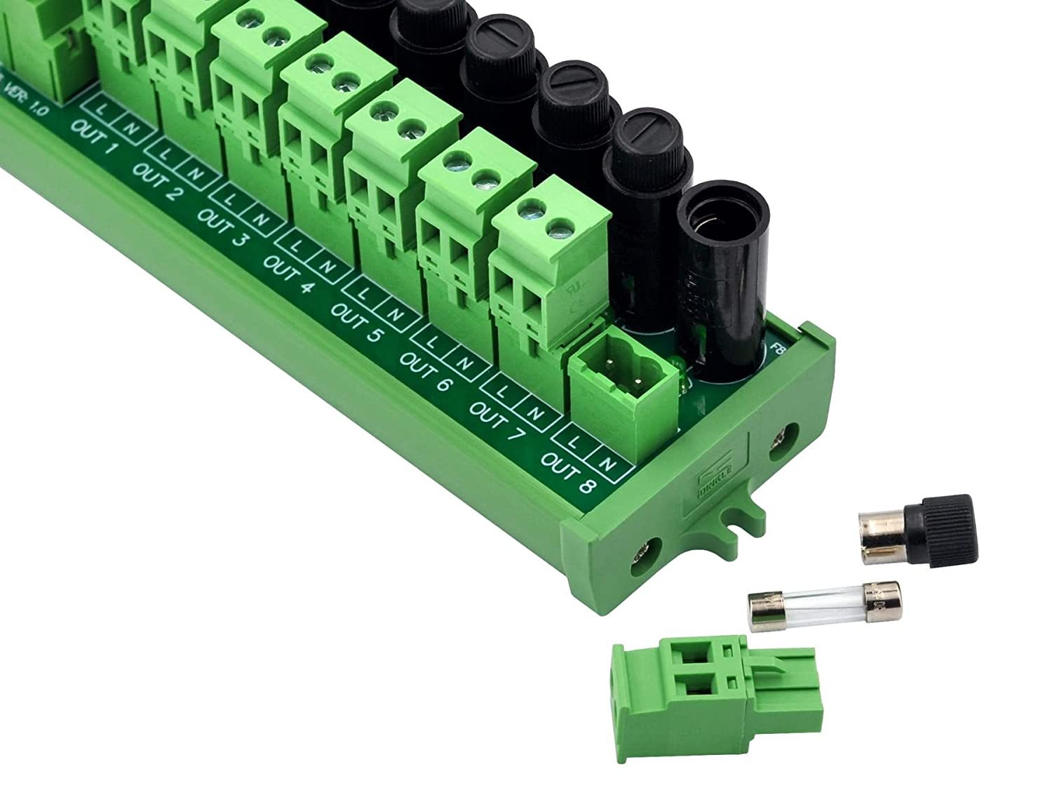 Screw Mount AC 24-250V 8 Channel Pluggable Side Wiring Terminal Block Power Distribution Fuse Module, HCDC HD065RP