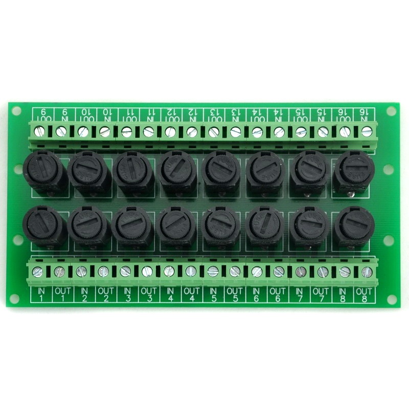 Electronics-Salon 16 Channel Fuse Interface Module, Din Rail Mount, for 5x20mm Tube Fuse.