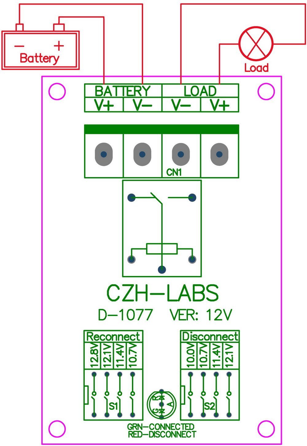 CZH-LABS Low Voltage Disconnect Module LVD, 12V 10A, Protect/Prolong Battery Life.