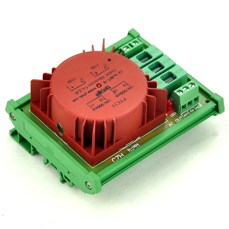 CZH P 230VAC, S 2x 15VAC, 15VA DIN Rail Mount Toroidal Power Transformer Module.