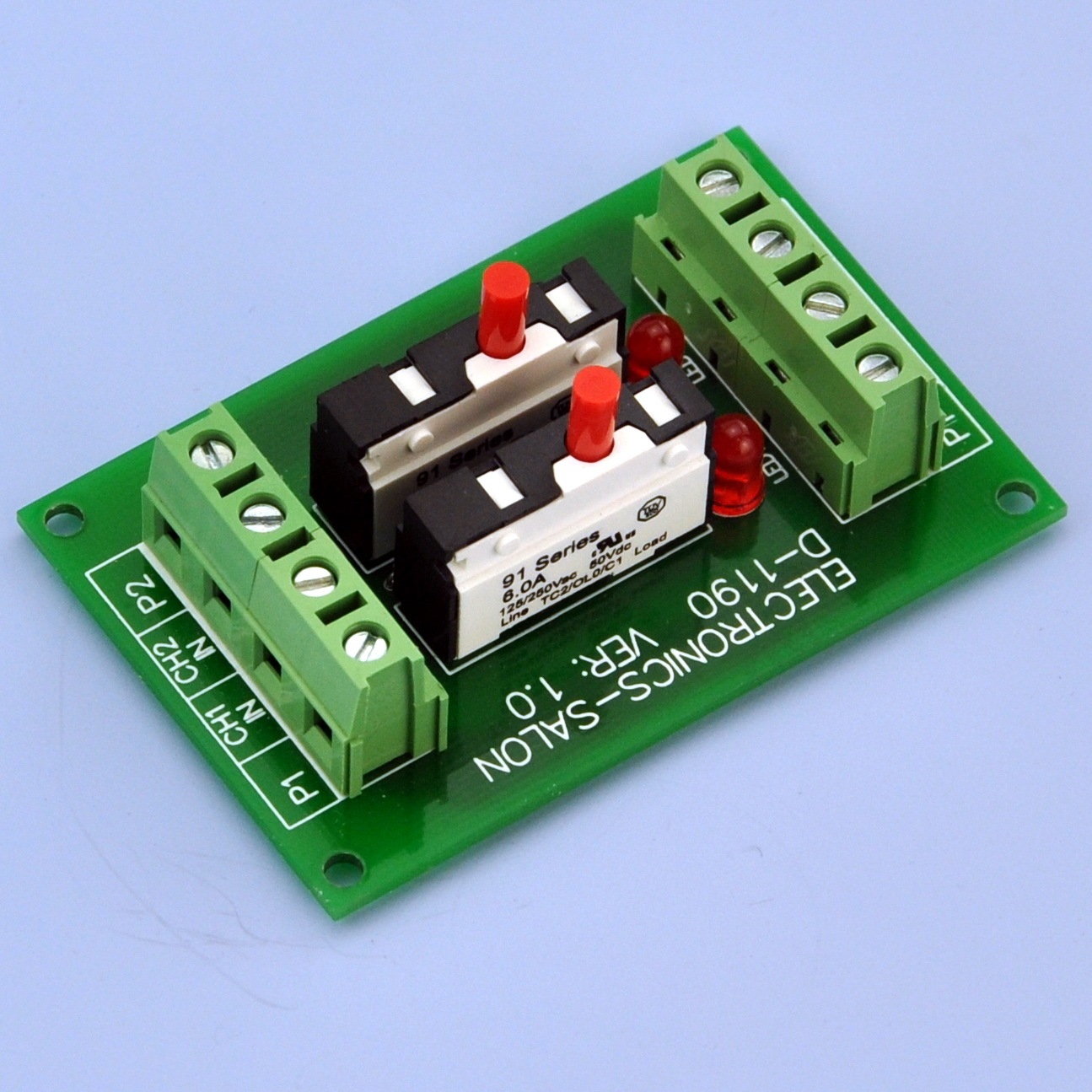 Panel Mount 2 Channel Thermal Circuit Breaker Module, with 2 Direct Connection Terminal.