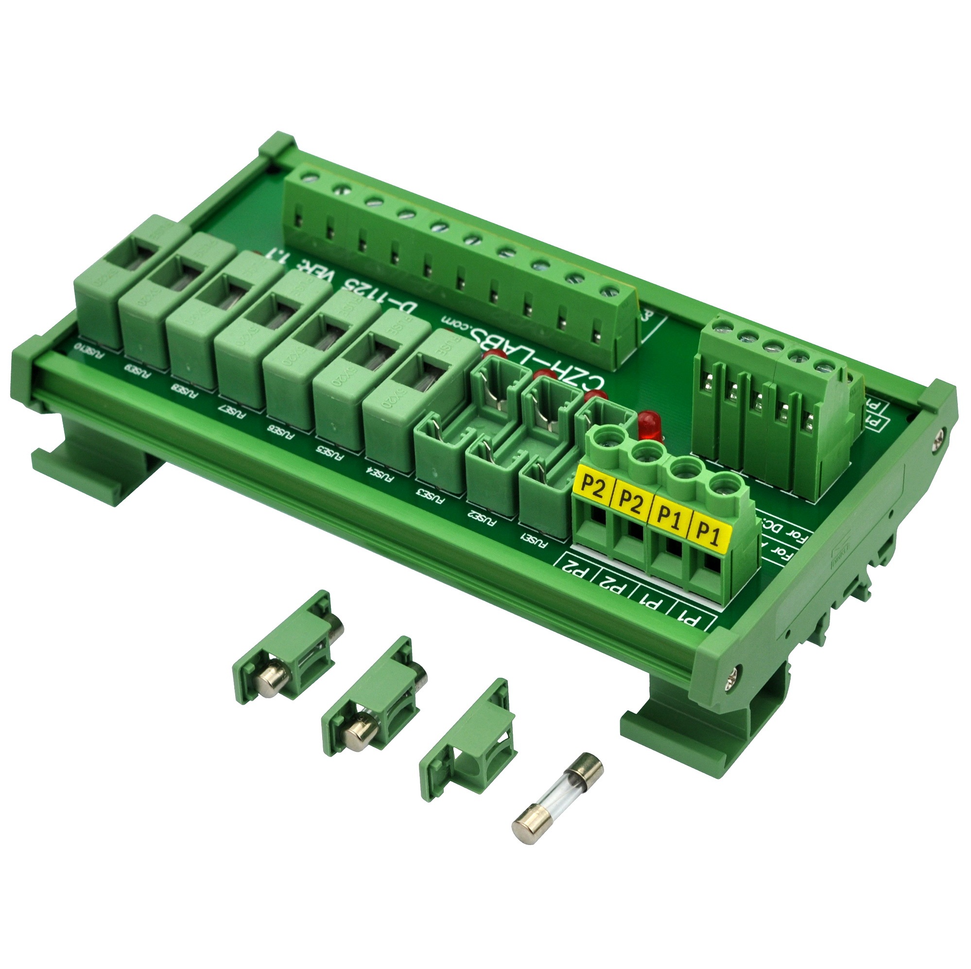 CZH-LABS DIN Rail Mount 80~140VAC 10 Position Power Distribution Fuse Module Board.