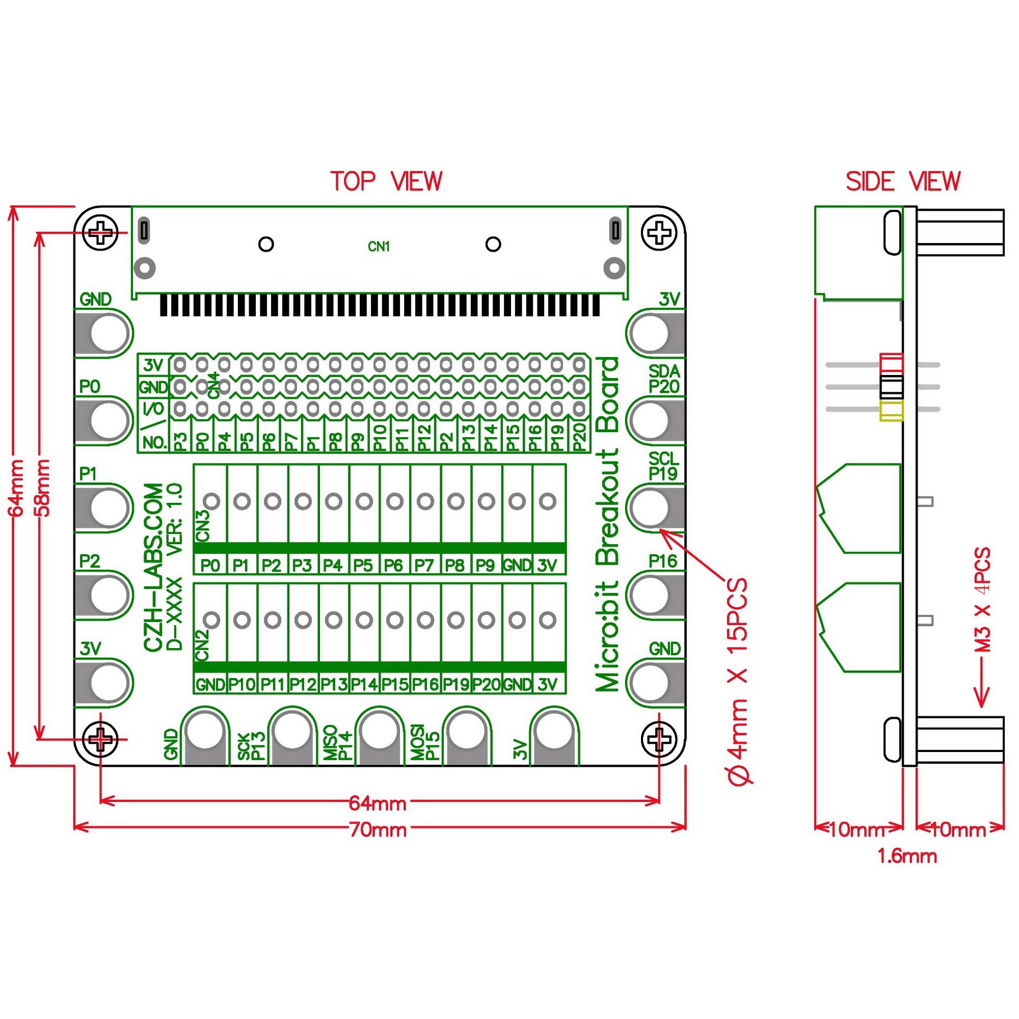 Edge Connector IO Breakout Board for BBC micro:bit, Microbit Breakout Module.