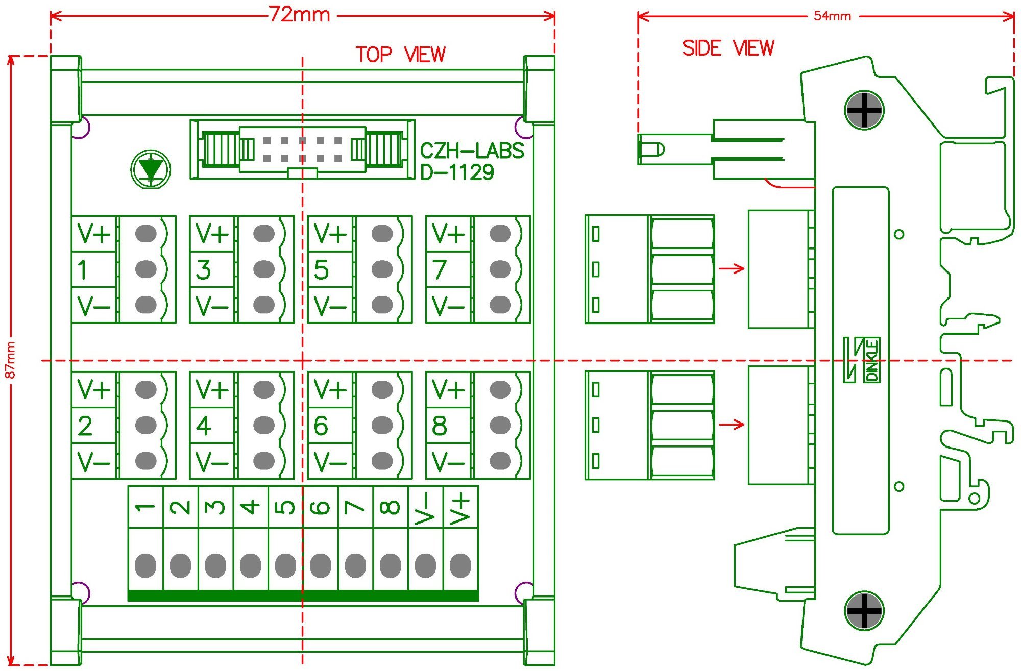 CZH-LABS DIN Rail Mount 8 Channel Sensor Signal Plugable Terminal Distribution Module.