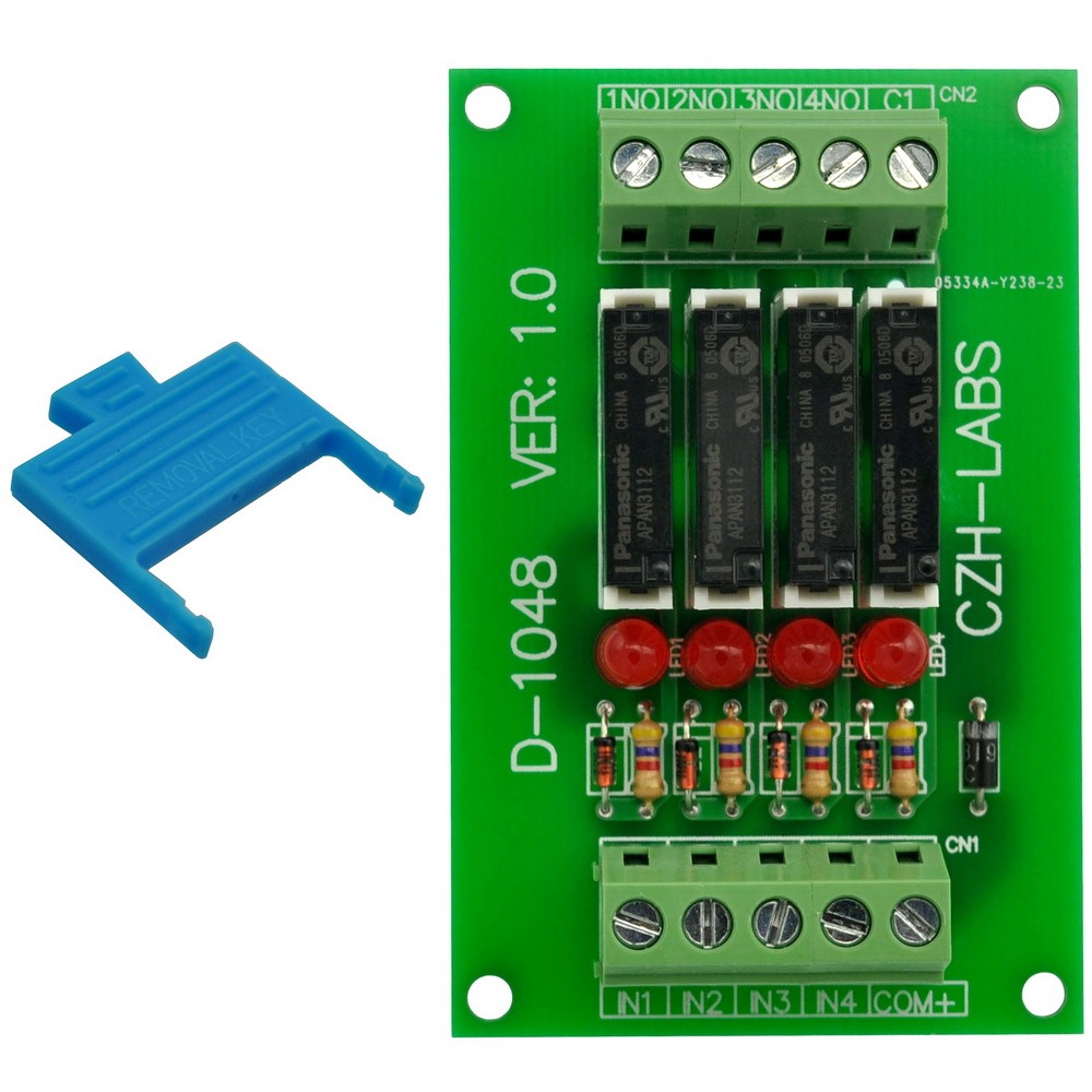 CZH-LABS Slim Panel Mount DC12V Sink/NPN 4 SPST-NO 5A Power Relay Module, APAN3112
