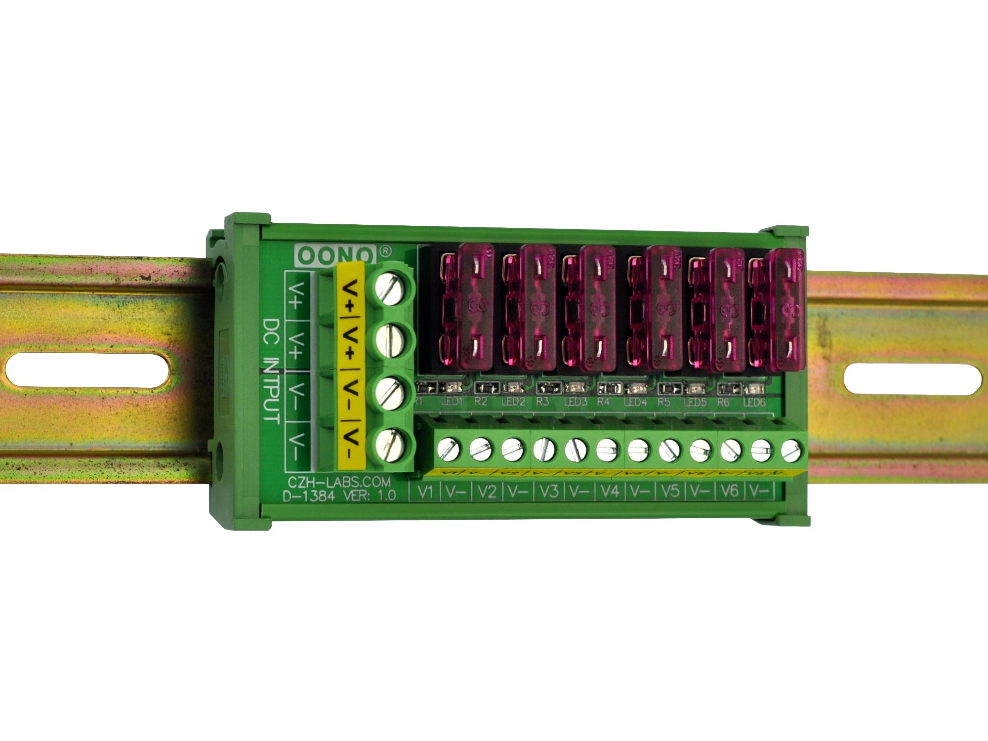 DIN Rail Mount 6 Position DC Power Fuse Distribution Strip Module
