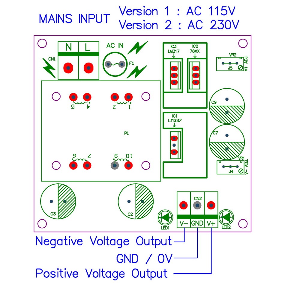 CZH-LABS In AC115V Out Positive/Negative DC1.25~15.8V Adjustable Voltage Regulator.