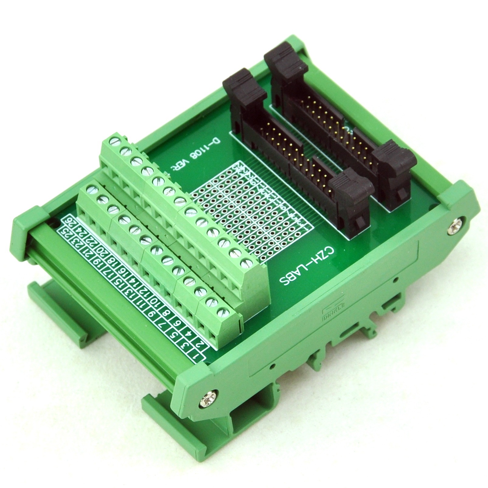 CZH-LABS DIN Rail Mount Dual IDC-26 Pitch 2.0mm Male Header Interface Module, Breakout Board.