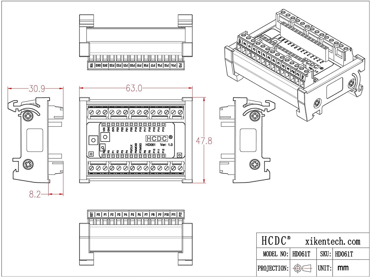 Terminal Block Breakout Board Module for Pycom WiPy LoPy SiPy FiPy (DIN Rail Mount)