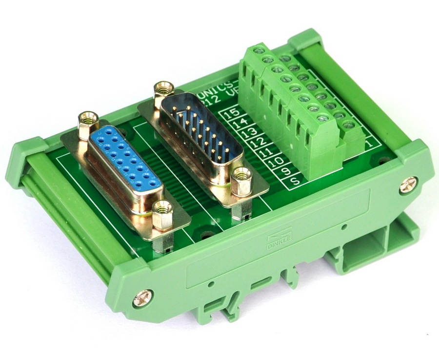ELECTRONICS-SALON DIN Rail Mount D-SUB DB15 Male/Female Header Interface Module, DSUB Breakout Board.