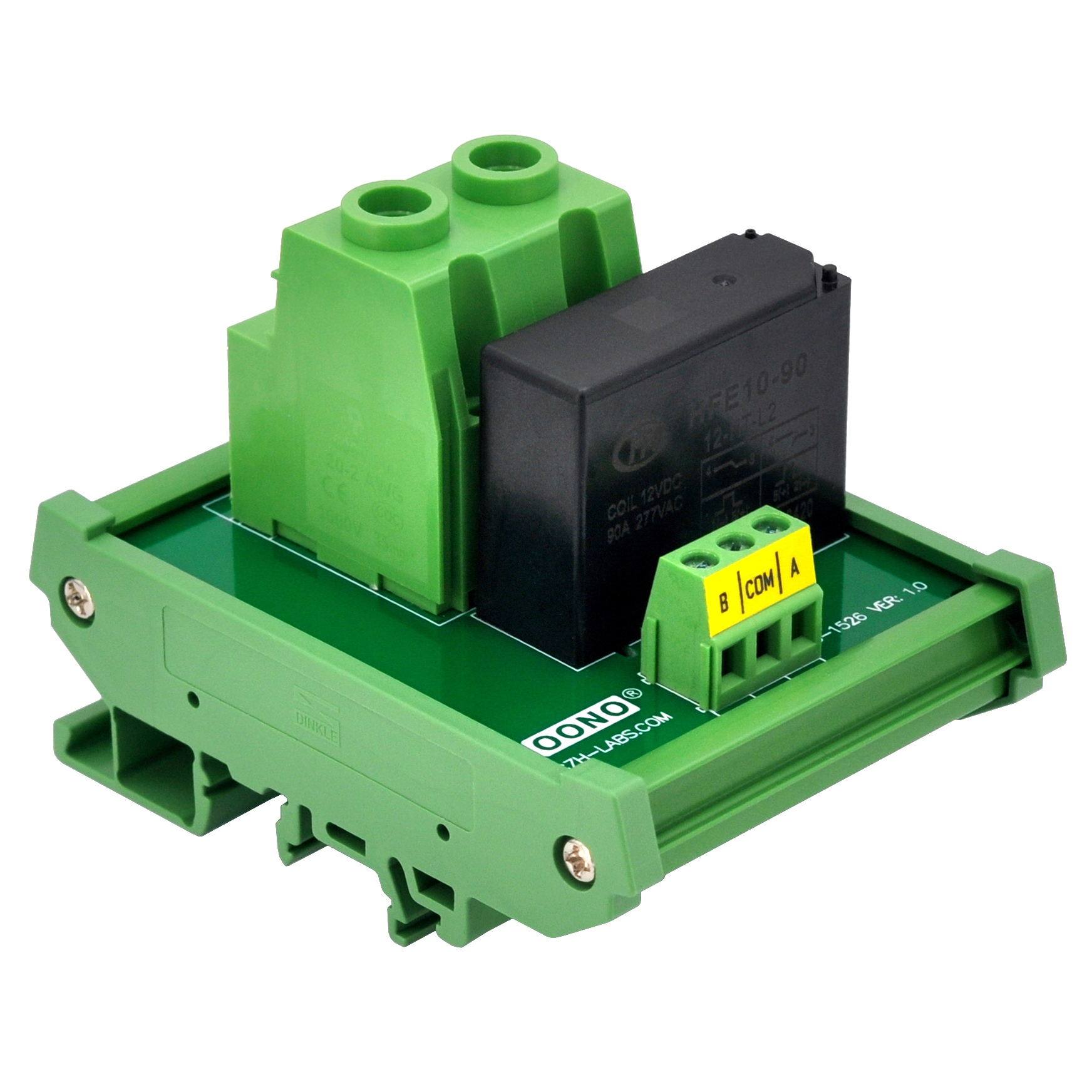 Passive 12V SPST 90Amp 277VAC/60VDC Latching Relay Module, DIN Rail Mount, OONO D-1526T