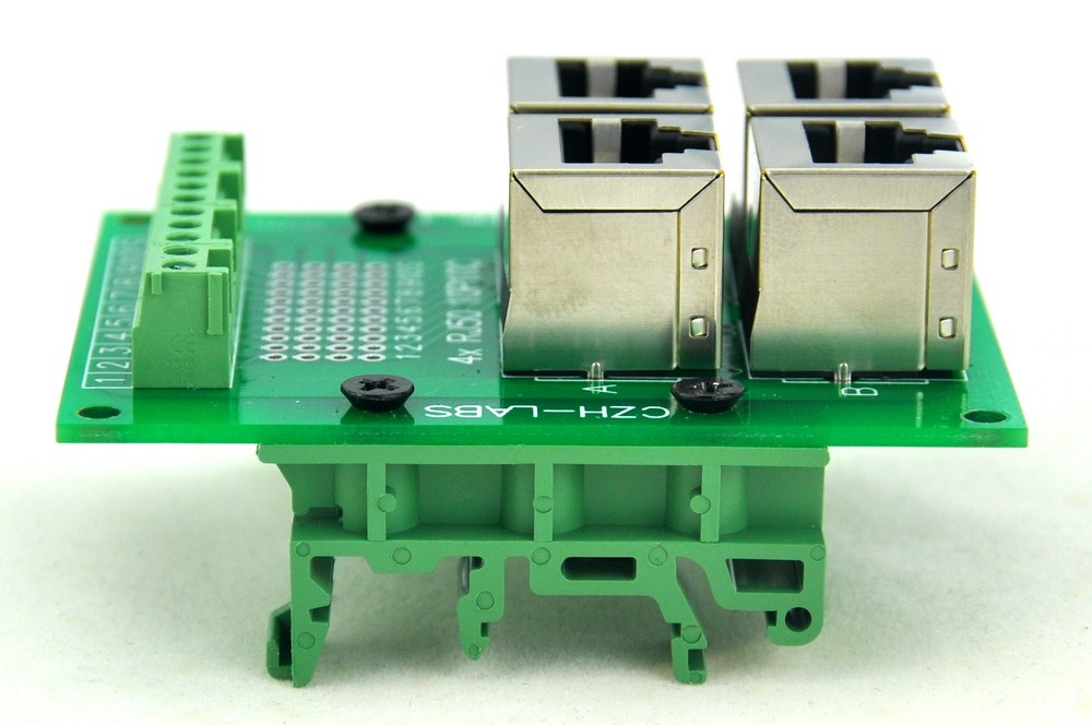 CZH-LABS RJ50 10P10C 4-Way Buss Board Interface Module with Simple DIN Rail Mount Bracket