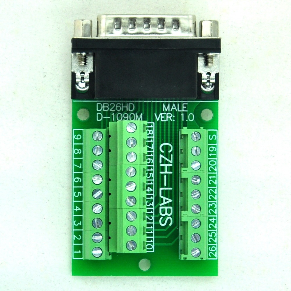 CZH-LABS Slim Right Angle D'SUB DB26HD Male Header Breakout Board Module, D-SUB.