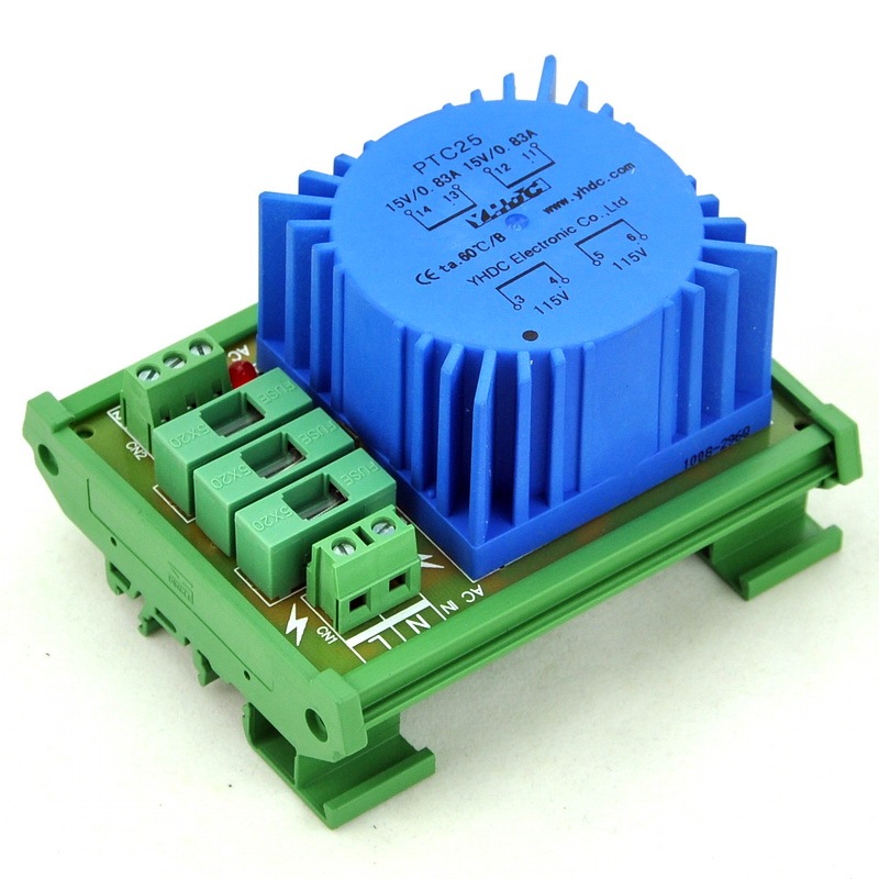 CZH P 230VAC, S 2x 15VAC, 25VA DIN Rail Mount Toroidal Power Transformer Module.