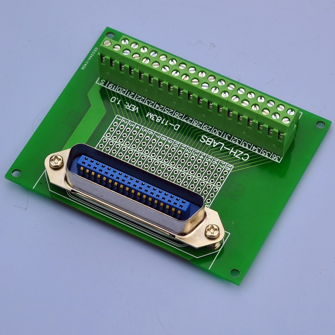 CZH-LABS 36-Pin 0.085" Centronics Vertical Male Ribbon Connector Screw Terminal Block Breakout Board.
