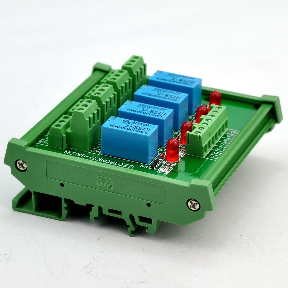 ELECTRONICS-SALON DIN Rail Mount 4 DPDT Signal Relay Interface Module, DC 5V Version.
