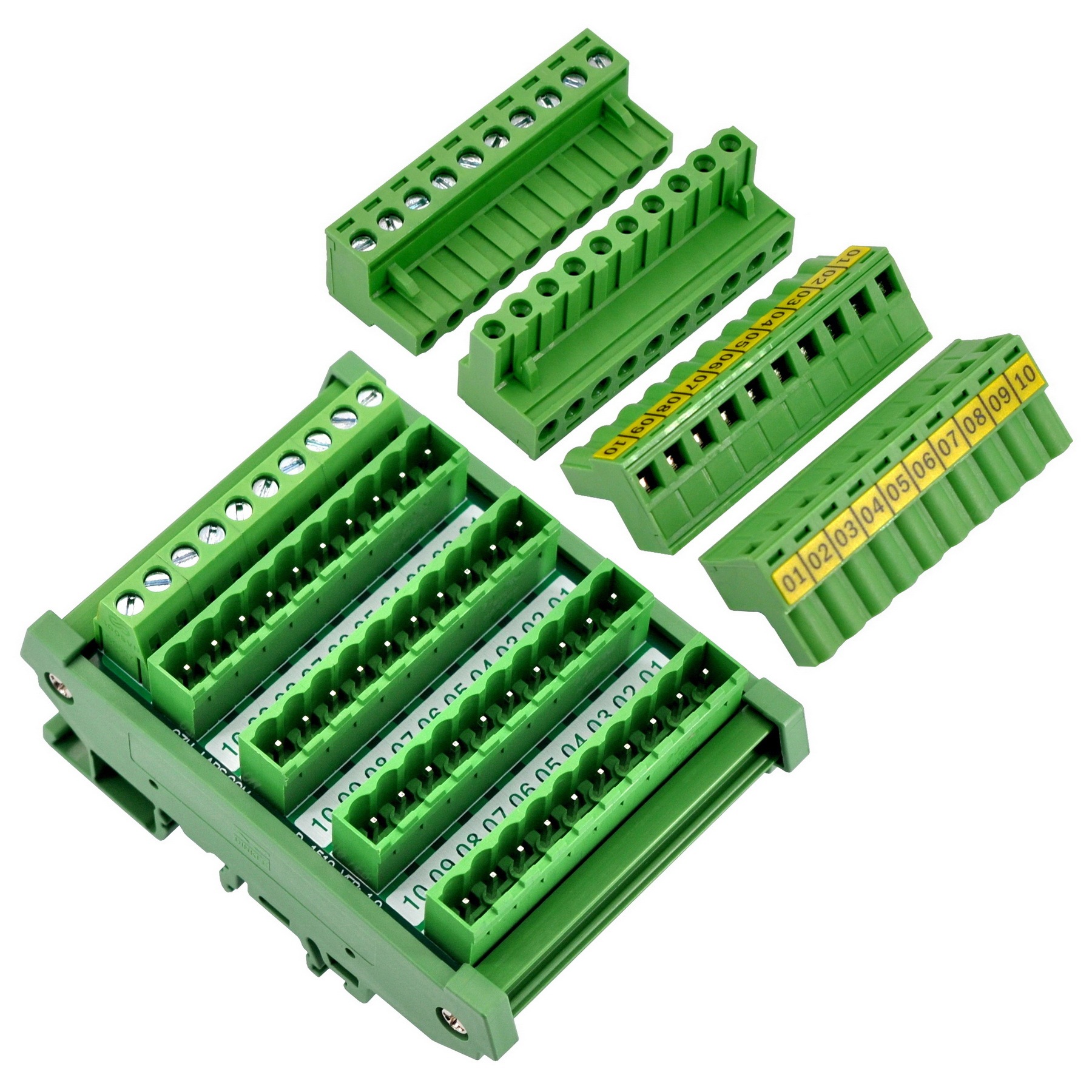 Slim DIN Rail Mount 10A/300V 5x10 Position Pluggable Screw Terminal Block Distribution Module