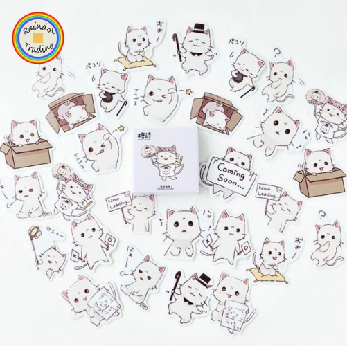 YWJL170 Kawaii Cat Shapes 45pcs in Box packing Cute Kawaii Office School Girl Student Hand Account DIY Cartoon Washi Paper Stickers