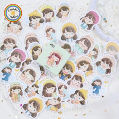 YWJL186 Kawaii Cartoon Girls Series 45pcs in Box packing Cute Kawaii Office School Girl Student Hand Account DIY Cartoon Washi Paper Stickers