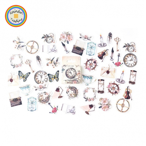 YWJL174 Vintage Stamps Shapes 46pcs in Box packing Cute Kawaii Office School Girl Student Hand Account DIY Cartoon Washi Paper Stickers