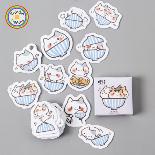 YWJL185 Cat in Bowl Series 45pcs in Box packing Cute Kawaii Office School Girl Student Hand Account DIY Cartoon Washi Paper Stickers