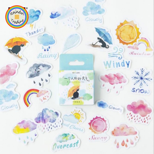 YWJL176 Good Weather for One Person Series 46pcs in Box packing Cute Kawaii Office School Girl Student Hand Account DIY Cartoon Washi Paper Stickers