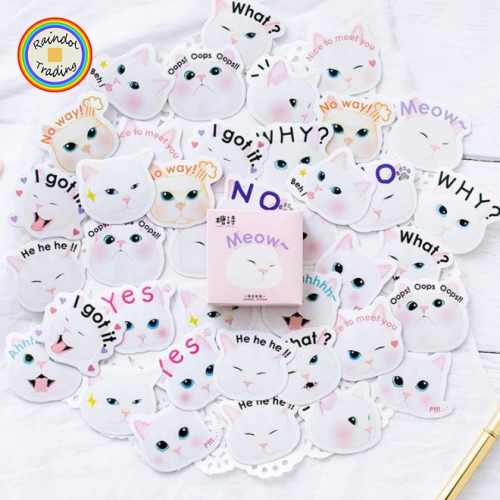 YWJL199 Emoji Cat Animal Series 45pcs in Box packing Cute Kawaii Novelty Office School Girl Student Hand Account DIY Washi Paper Stickers